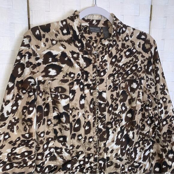 Additions By Chicos Ruffled Blazer Jacket Animal Print Women’s Size Medium - Picture 4 of 12
